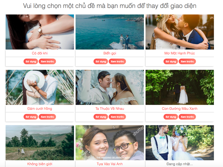 Kho giao diện website đám cưới
